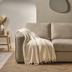 OHS Tassel Sherpa Fleece Throw - Cream - £14