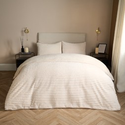 OHS Ribbed Faux Fur Duvet Cover Set - Cream