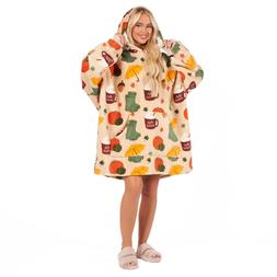 OHS Autumn Print Hoodie Blanket, Adults - Natural Beige &pound;14