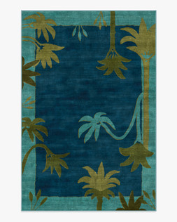 Ruggable - Jungalow Collection - Sabal Blue Teal - 185 x 275 cm - Flatwoven £429, Tufted £599 (Aerial)- EMBARGOED UNTIL 2ND JULY 2026