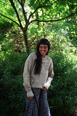 Cross Stitch Jumper in Putty & Midnight