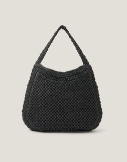 Hari Scoop Raffia Shoulder Bag Black