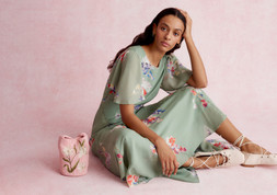 Amber Flutter Floral Print Maxi Dress Green
