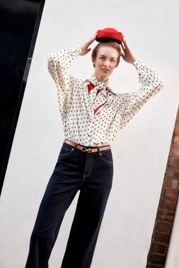 Esme Polka Dot Shirt & Scarf Ivory