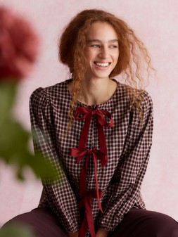 Agatha Check Tie Front Blouse Red