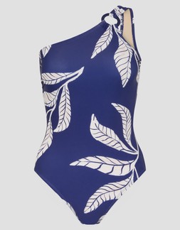 Dinah One-Shoulder Leaf Print Swimsuit Blue