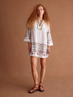 Bria Embroidered Mini Tunic Dress Ivory
