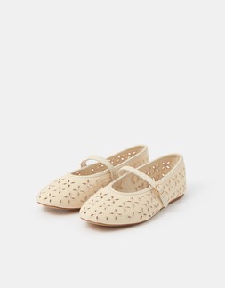 Cut Out Mary Jane Ballet Flats Cream