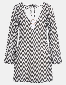 Mono Crochet Mini Kaftan Black