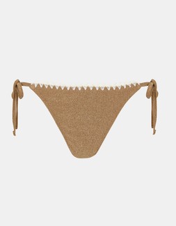 Shimmer Whipstitch Tie Side Bikini Bottoms Gold