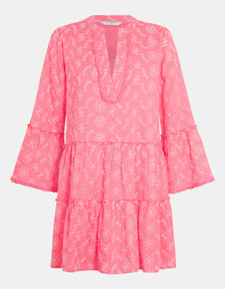 Broderie Flute Sleeve Mini Dress Pink