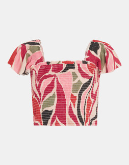 Abstract Print Smocked Crop Top Multi