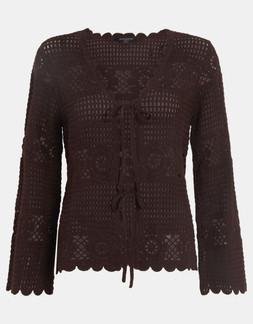 Crochet Tie Front Cardigan Brown