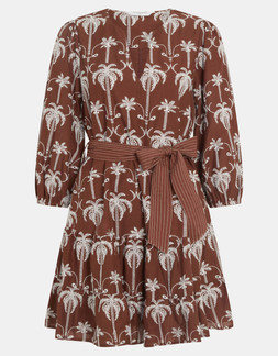 Palm Embroidered Mini Dress Brown