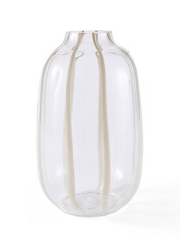 WYY9Y Very x Michelle Keegan Home Clear Pill Vase with Grey Strpes £30