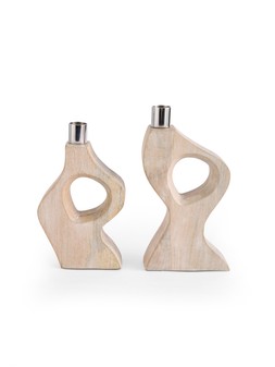 X0ASB The Very Collection Set of 2 Abstract Wood Candle Holders - Mango Wood £25