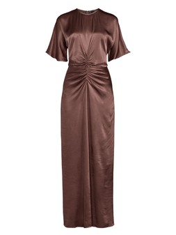 X1YO1 The Very Collection Satin Ruched Detail Midi Dress Brown £55