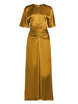 X1YO1 The Very Collection Satin Ruched Detail Midi Dress Gold £55