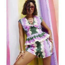 Multi Colour SS Printed Tie Detail Top