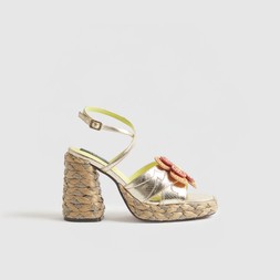 RI Gold Raffia Heel Flower Sandals £79 3