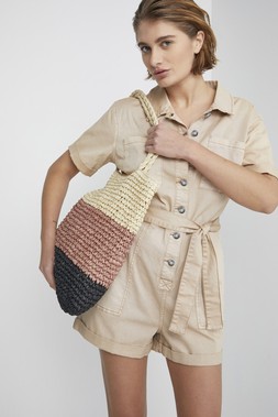 Stone Short Belted Boilersuit &pound;28 & Colourblock Straw Shopper Bag &pound;12.