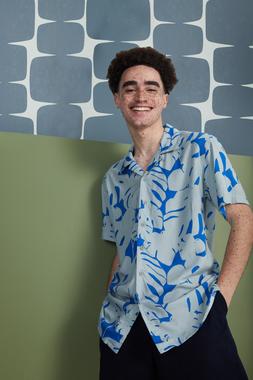 TONAL BLUE PALM VISCOSE SHIRT &pound;15