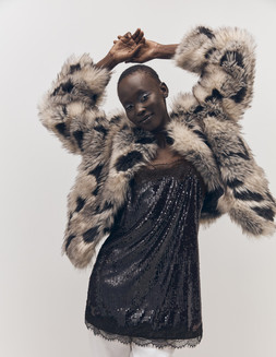 Tu-AW26-Model-44 - - Mono Faux Fur Jacket £45, Brown Sequin Lace Camisole £22.50