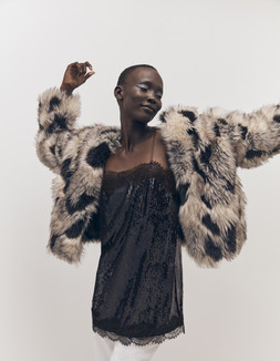 Tu-AW26-Model-45 - Mono Faux Fur Jacket £45, Brown Sequin Lace Camisole £22.50 