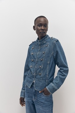 Tu-AW26-Model-68 - Mid Denim Military Jacket, £30 Mid Denim Turn-Up Barrel Jeans, £22.50 