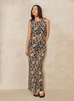 Smudge Spot Mesh Plisse Maxi Dress &pound;20 & Cream Sandals &pound;15