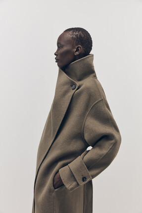 Tu-AW26-Model-05 - Khaki Wool-Blend Double-Faced Coat £85
