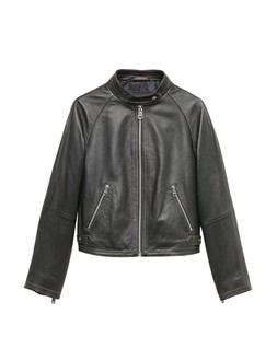 Autograph Leather Collarless Cropped Biker Jacket, £280