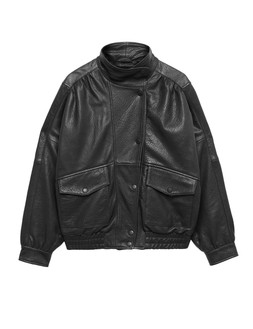 Autograph Leather Funnel Neck Bomber Jacket, £280