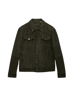 M&S Autograph Suede Trucker Jacket, Dark Olive, £229