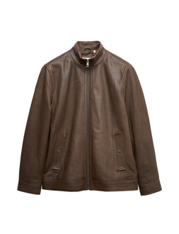 M&S Funnel Neck Leather Biker Jacket, Dark Brown, £149