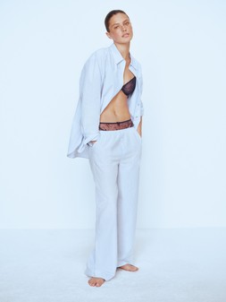 M&S Pyjama Shirt £16, M&S Bra £16, M&S Thong £8, M&S Pyjama Bottoms £16