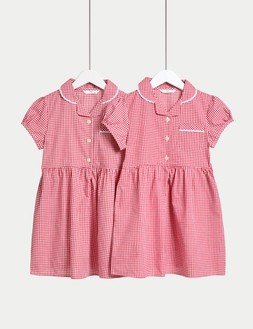 M&S 2pk Girls' Cotton Rich School Dresses (2-14 Yrs) £12-16