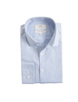 M&S Collection Regular Fit Ultimate Non Iron Textured Shirt NLight Blue avy £40